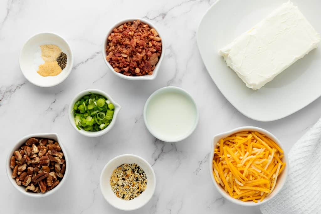 ingredients in a Pecan Bacon
Cheeseball